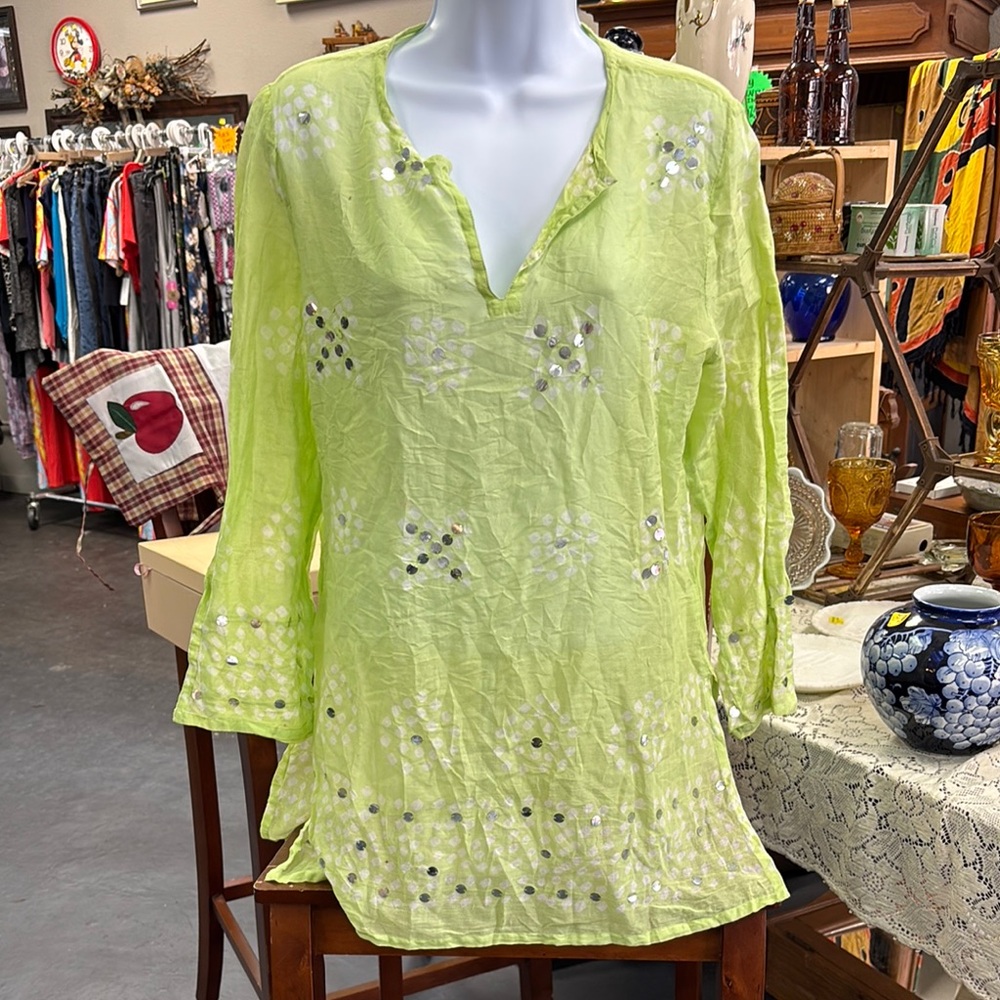 Lime Green Embroidered Tunic Top (6070243)